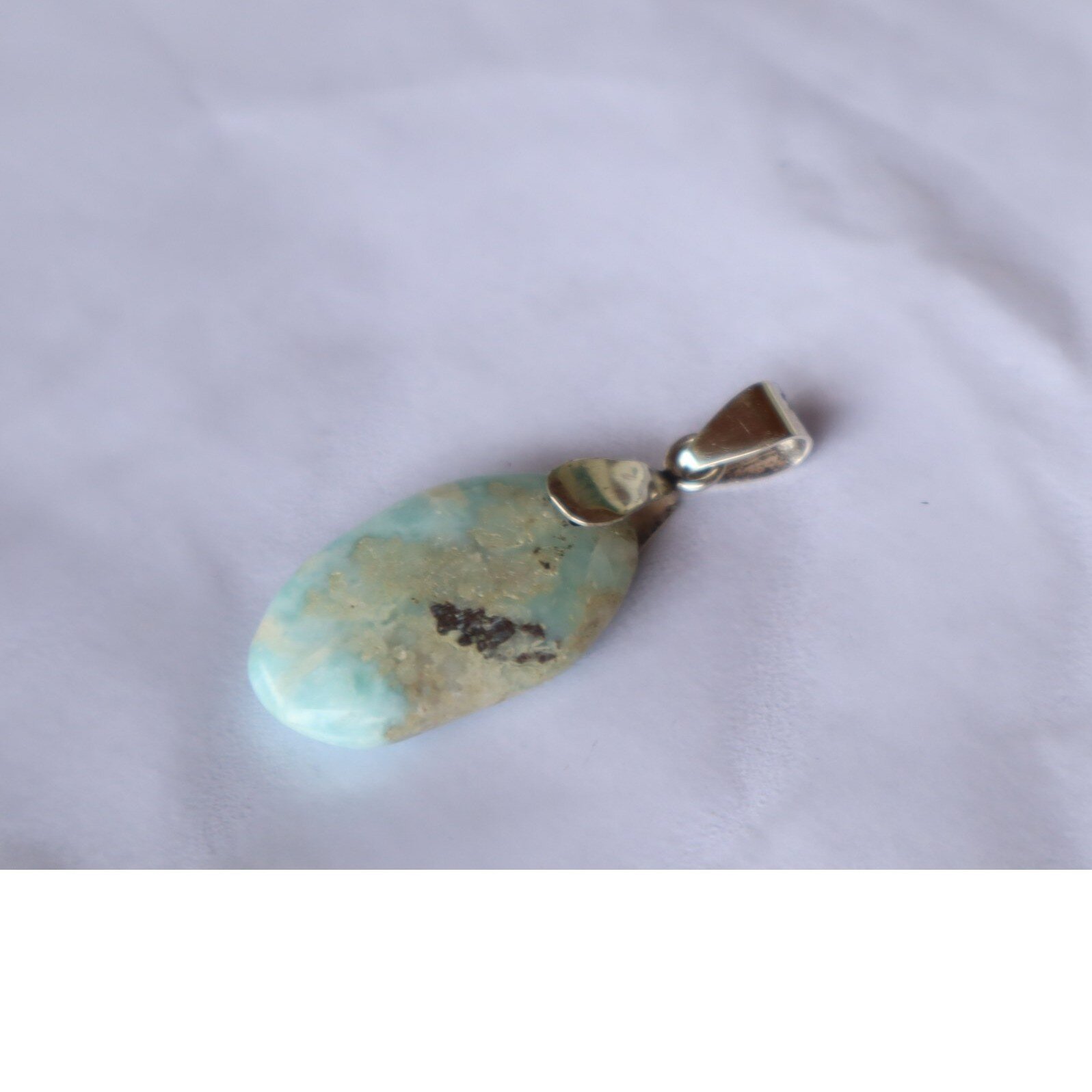 Elegant Timeless Island Style Milky Blue Larimar 925 Silver Pendant 46mm – photo 7