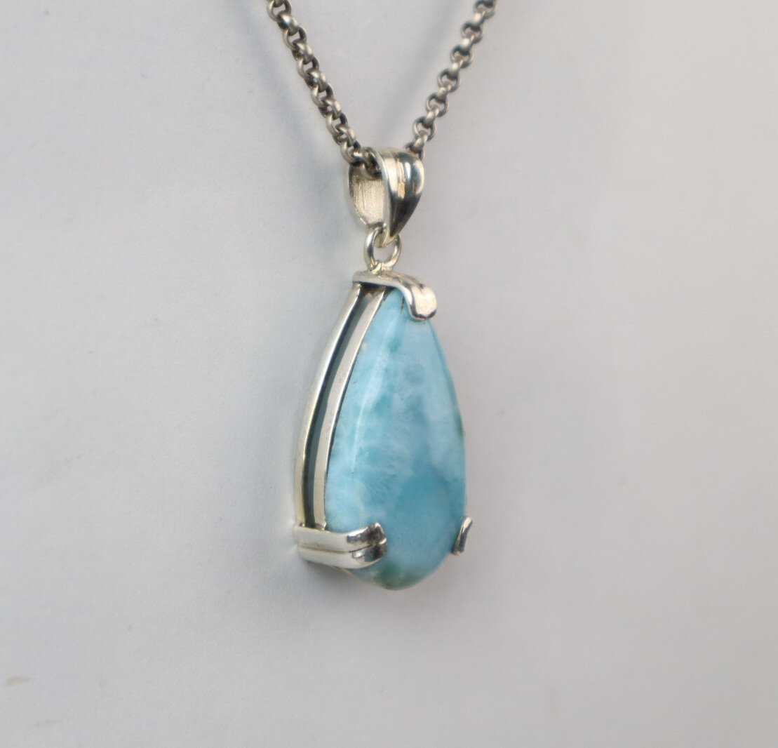 Fine Rare Dominican Sky Blue Larimar 925 Sterling Silver Pendant 44mm – photo 7