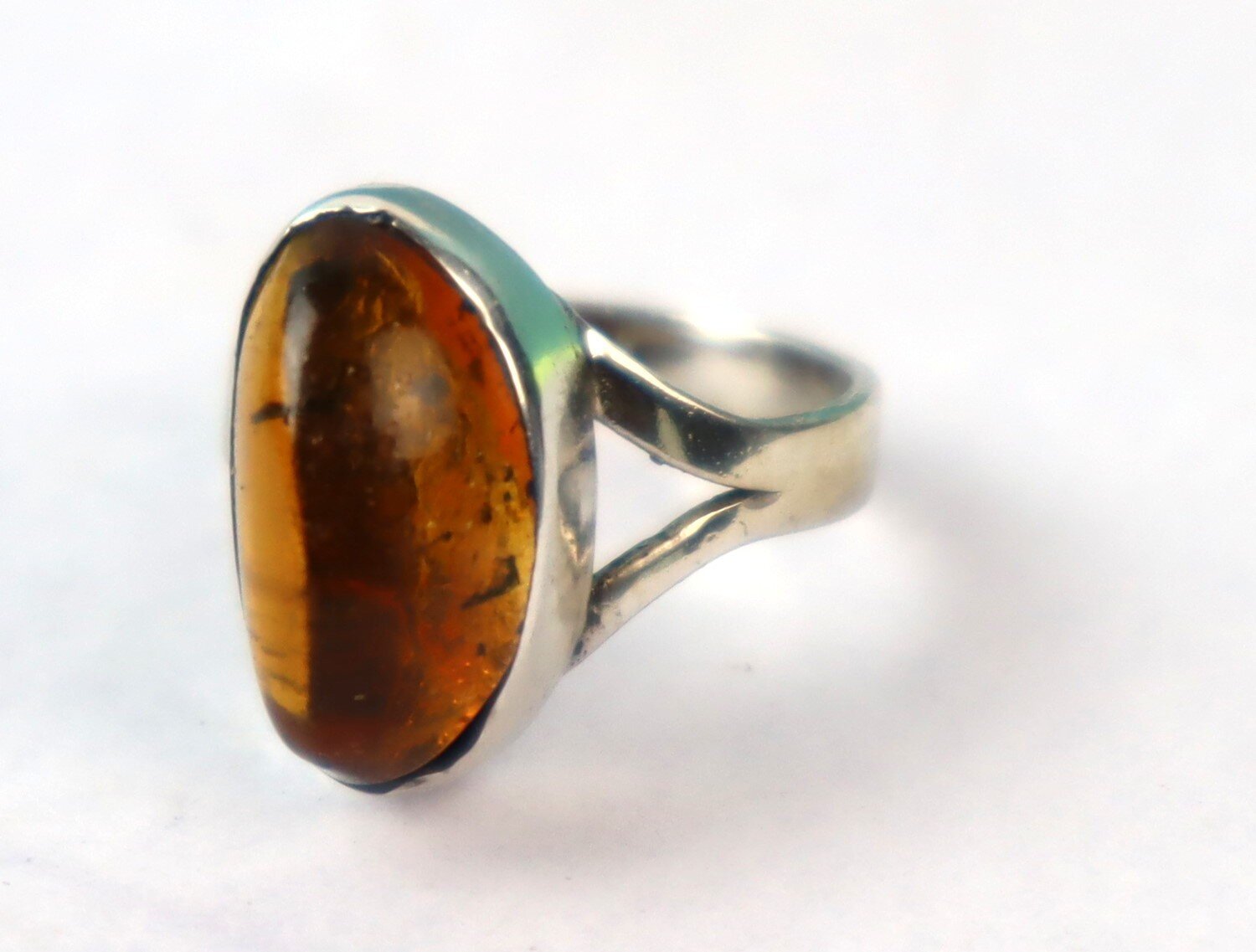 Natural Clear Light Orange Amber .925 Sterling Silver Ring #6 free resizing – photo 5