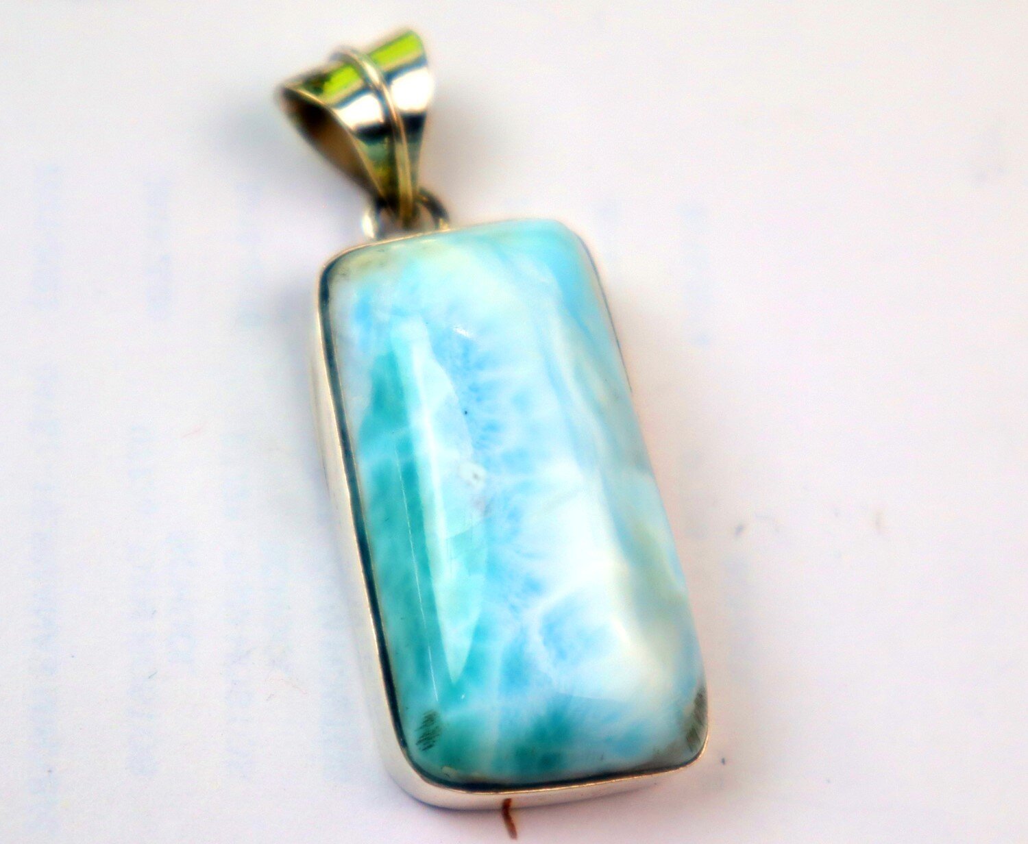 Impressive Natural Light Blue Larimar .925 Sterling Silver Pendant 42mm – photo 3