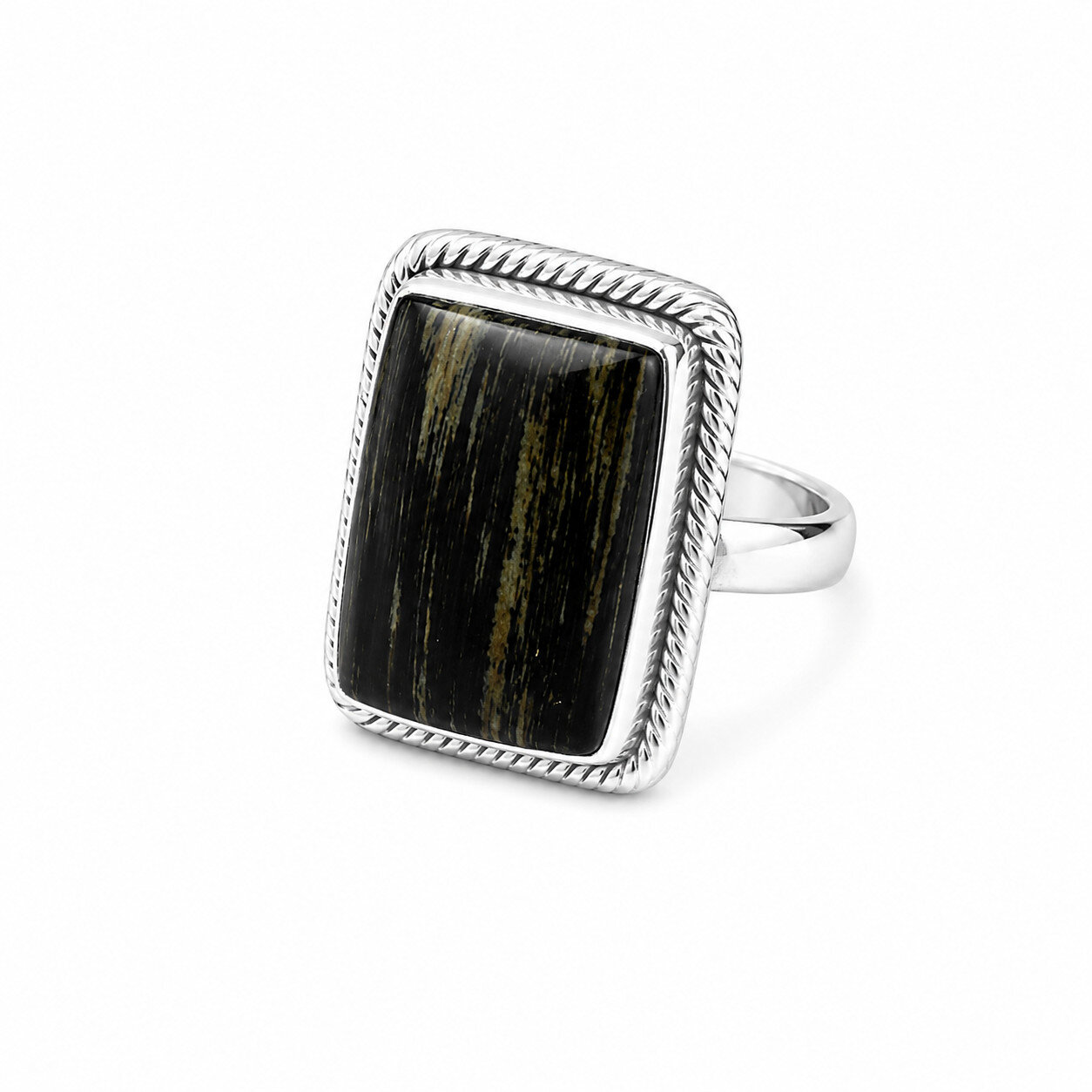 Natural Unique Black Gray Black Tourmaline 925 Sterling Silver Rectangular Ring – photo 4