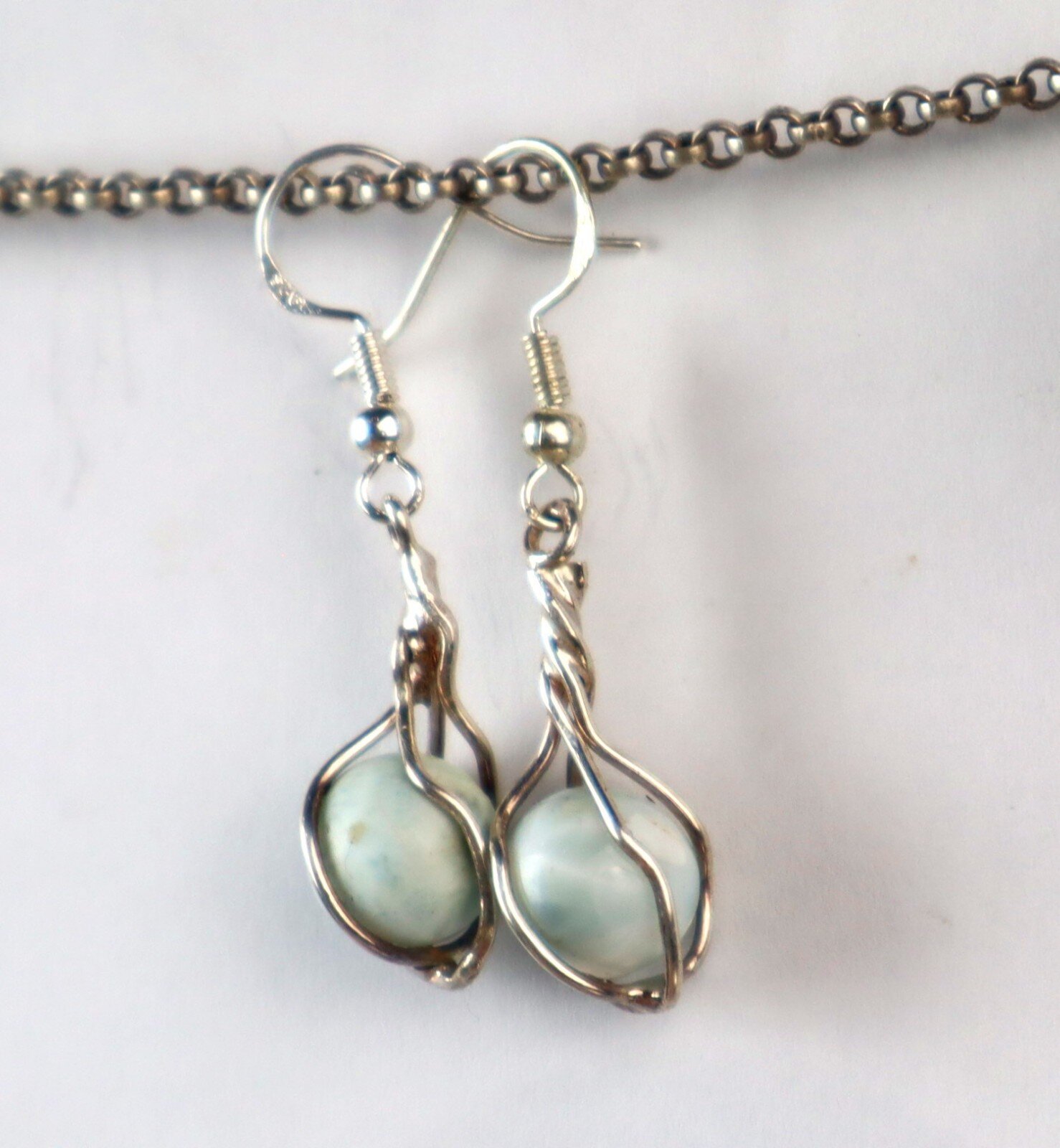 Beautiful Natural Light Blue Larimar .925 Sterling Silver Dangle Earrings 42.0mm – photo 5