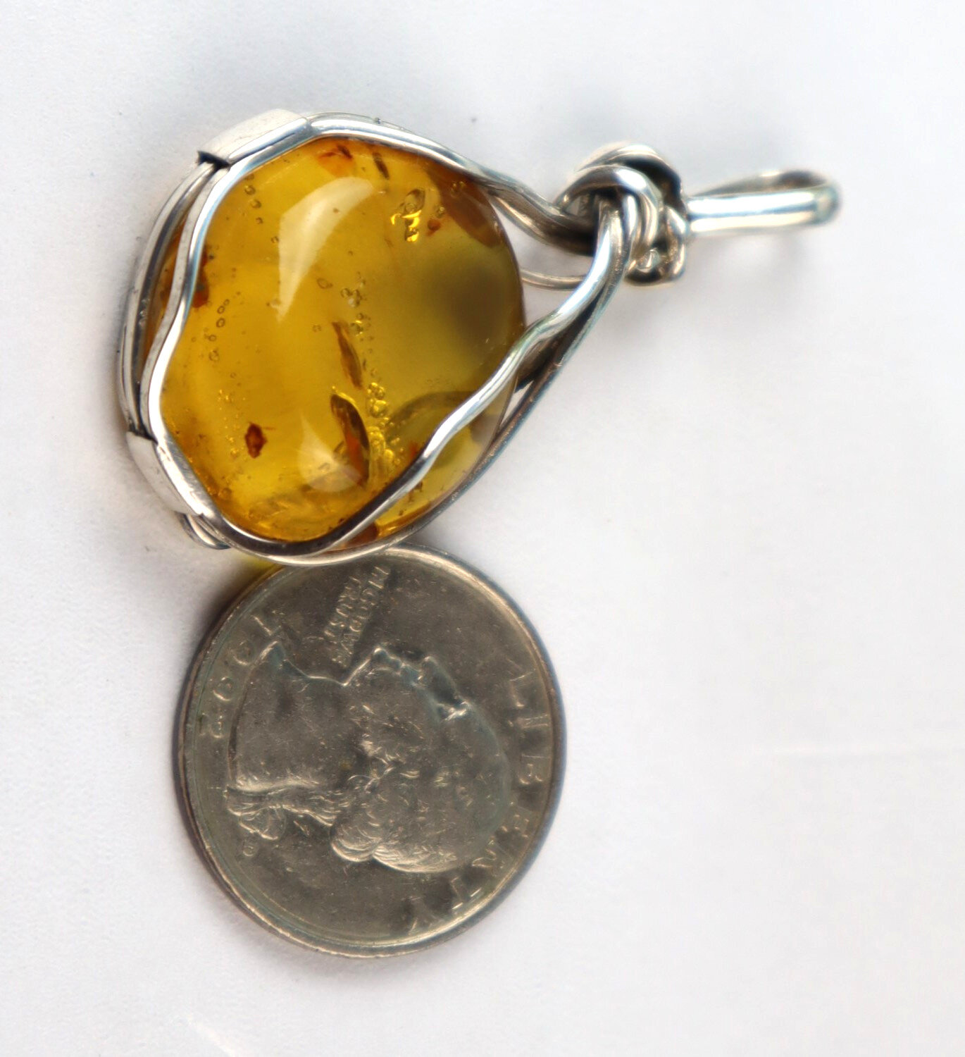 Handcrafted 2 inch Natural Heavy Amber .925 Sterling Silver Pendant Fossil – photo 4