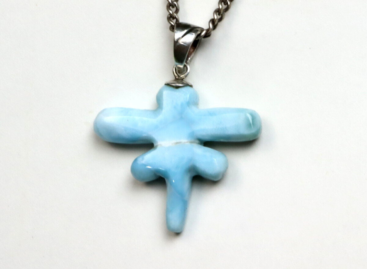 Exquisite 2inch Natural Sky Blue Larimar .925 Sterling Silver Dragonfly Pendant – photo 6