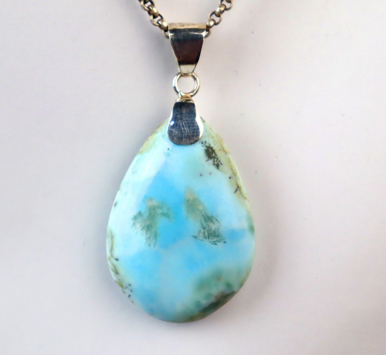 Biggest 2 inch Natural Light Blue Larimar .925 Sterling Silver Pendant 78CT – photo 5
