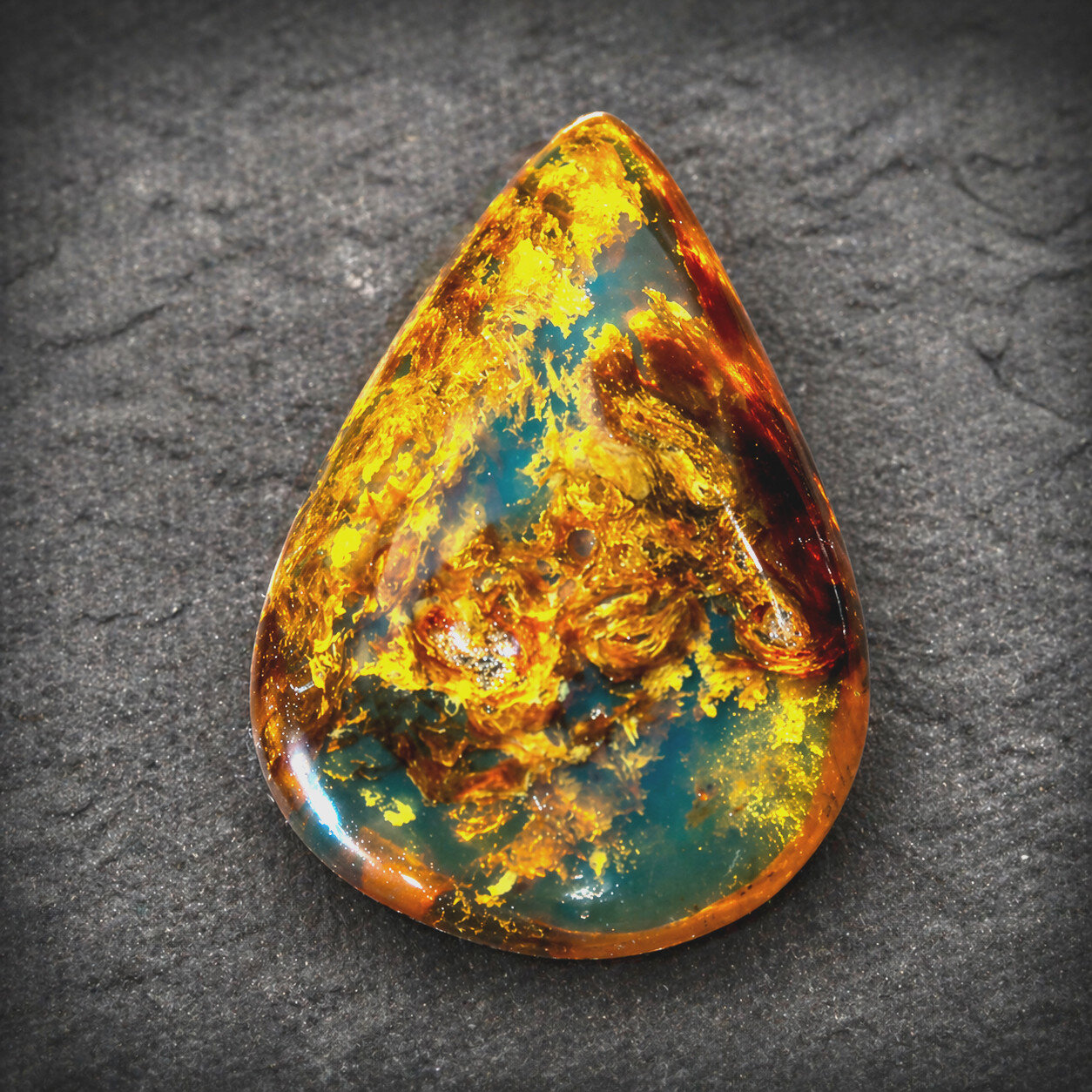 Natural Dominican Transl. Cognac Green Butterscotch Amber Polished Stone 28mm