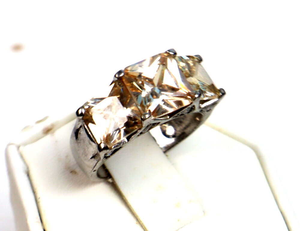 Outstanding Champagne Cubic Zirconia .925 Sterling Silver Ring #6 – photo 5