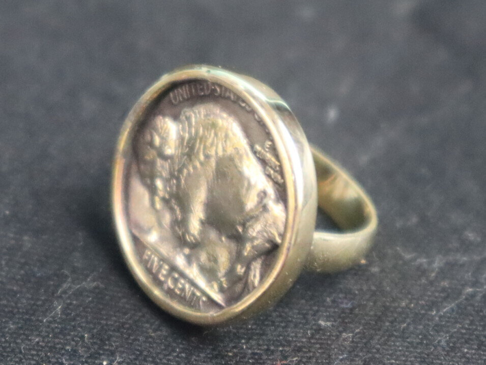 US 1937 Buffalo Nickel Five Cents Coin Ring Bronze Frame #6 free resizing 21mm – photo 5
