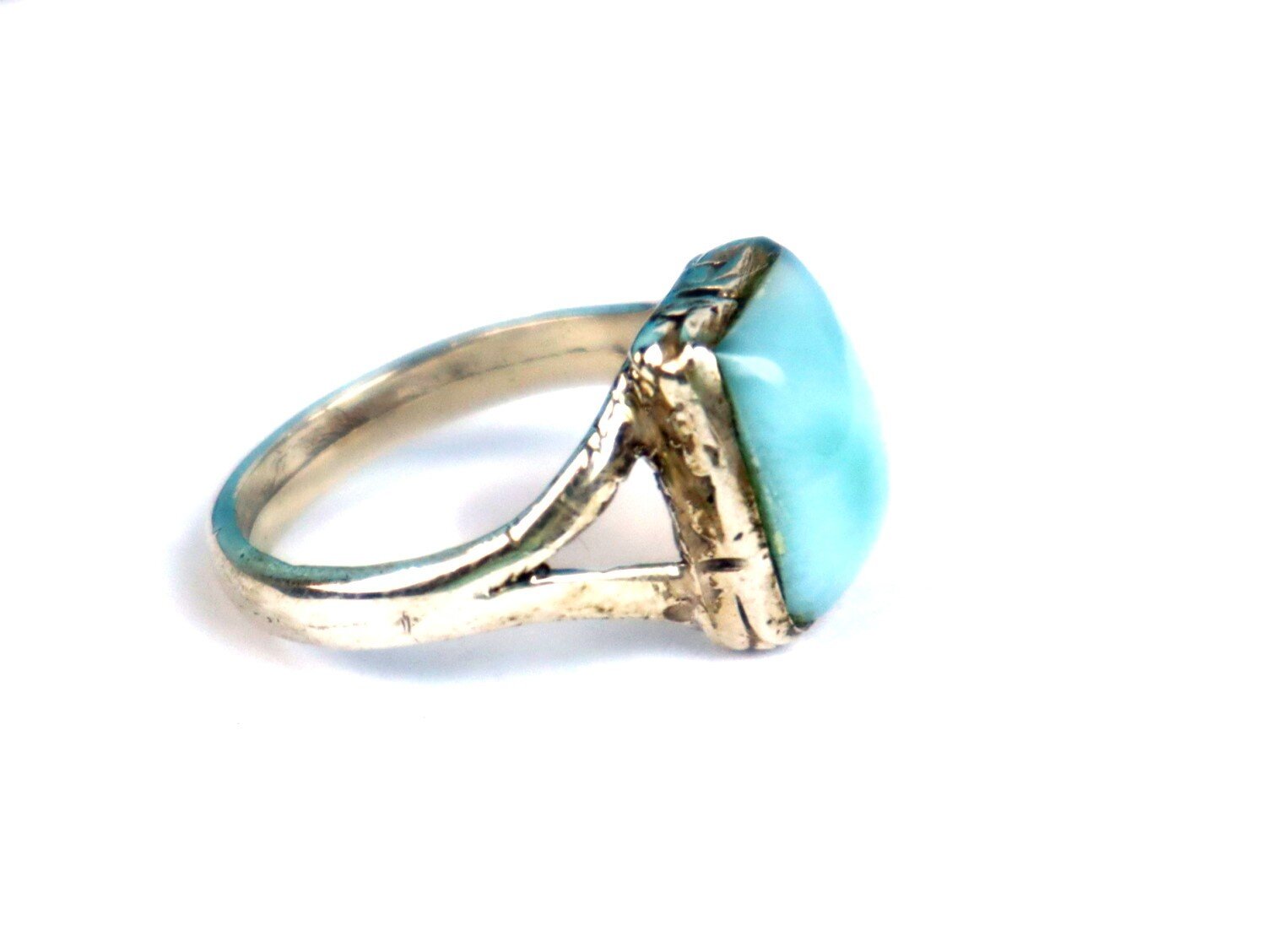 Exquisite Natural Sky Blue Larimar massive .925 Sterling Silver Ring #6 – photo 4