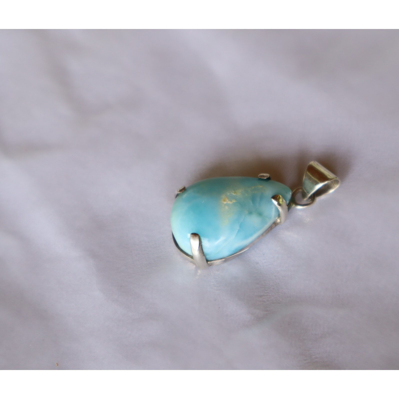 Genuine Beautiful Sky Blue Larimar 925 Sterling Silver Teardrop Pendant 32mm 6.1g – photo 5