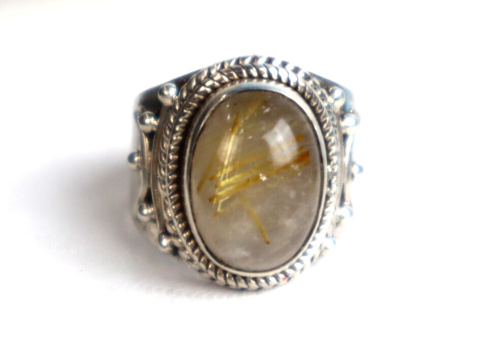Finest Clear White with golden design Labradorite .925 Sterling Silver Ring #6 – photo 4