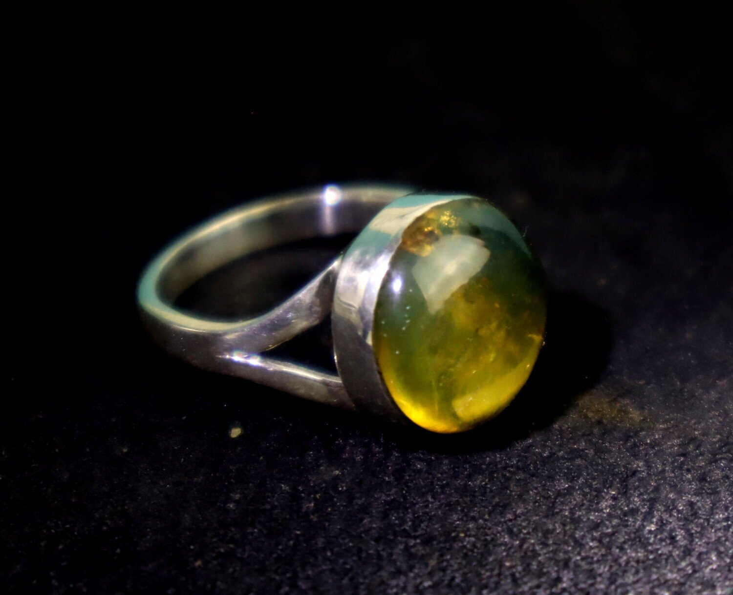 Lovely Natural Clear Yellow Blue Amber .925 Sterling Silver Ring #6 – photo 4