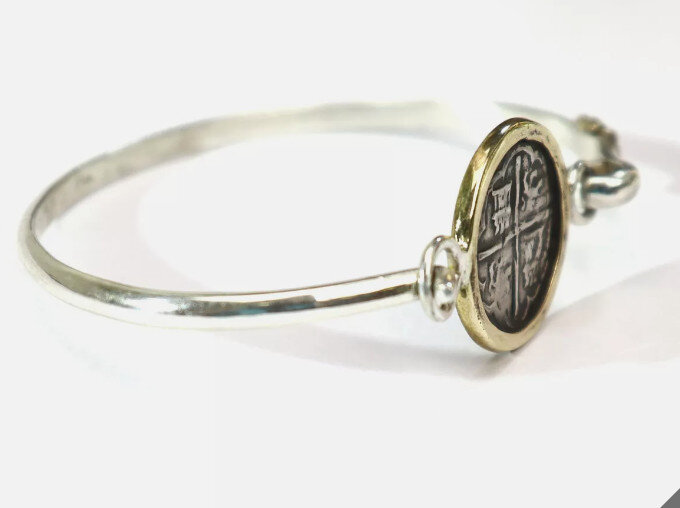 SPAIN COLONIAL PIRATE COIN .925 solid Sterling Silver BRACELET Bangle 7inch – photo 5