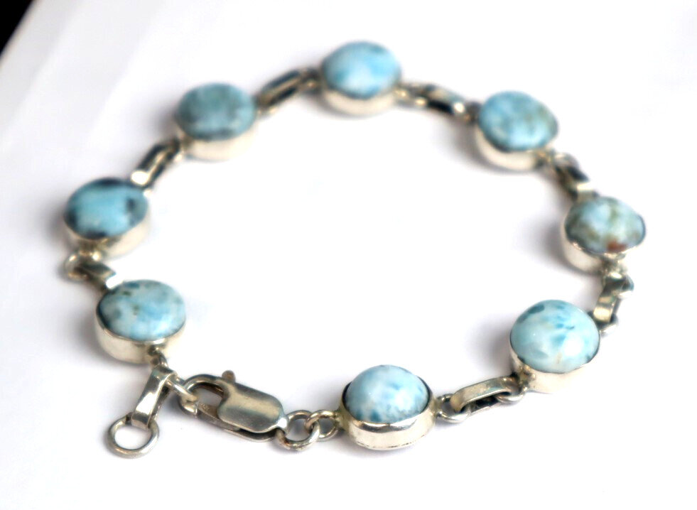 Lovely Natural Sky Blue Larimar .925 Sterling Silver Bracelet 200.0mm 7.5" – photo 4