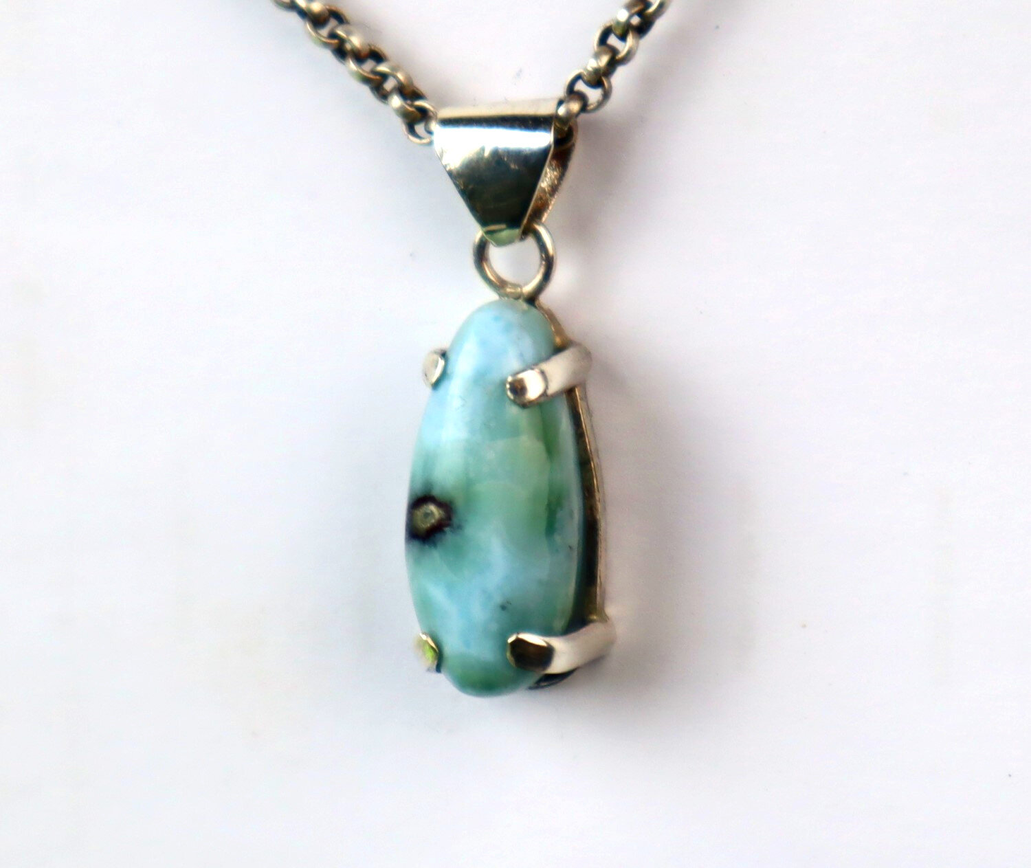 Beautiful Natural Ocean Blue Larimar .925 Sterling Silver Pendant 32mm – photo 7