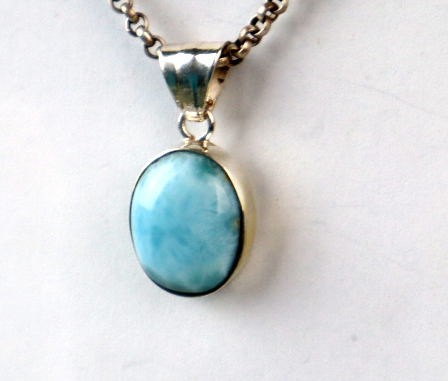 Premium Elegant Sky Blue Larimar 925 Sterling Silver Oval Pendant 27mm – photo 5