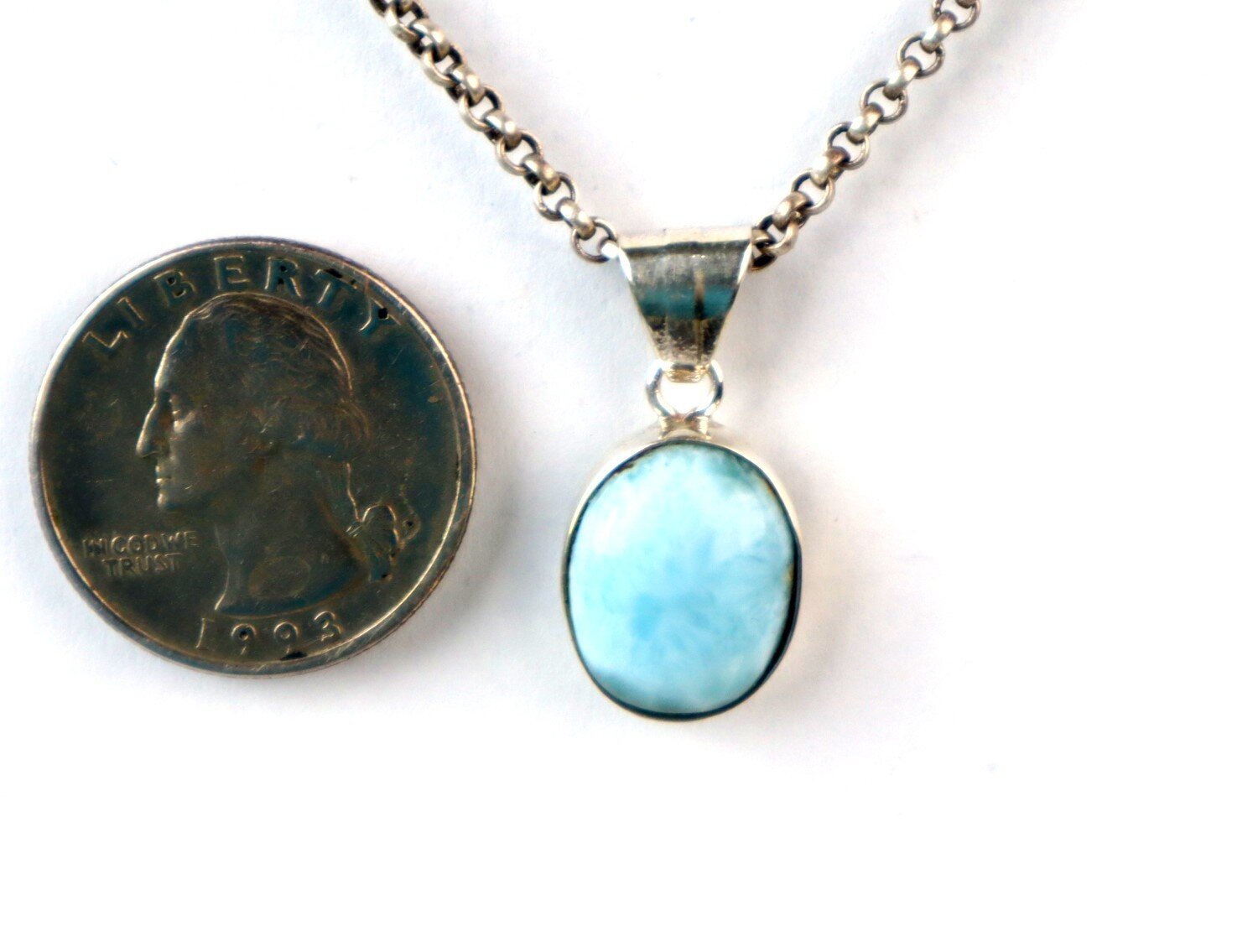 Premium Elegant Sky Blue Larimar 925 Sterling Silver Oval Pendant 27mm – photo 6