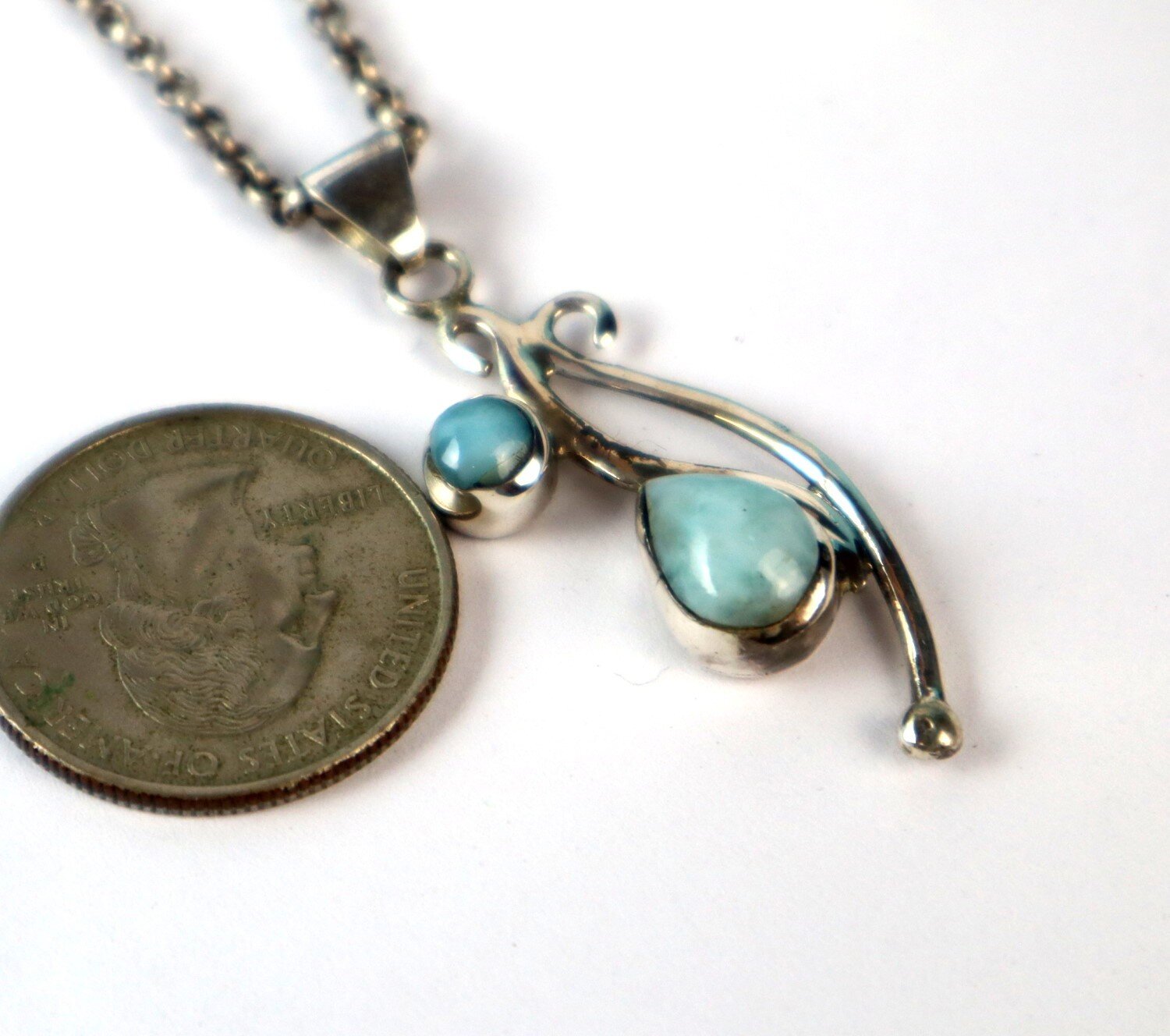 Lovely Natural Sky Blue Larimar .925 Sterling Silver Pendant 47mm – photo 7