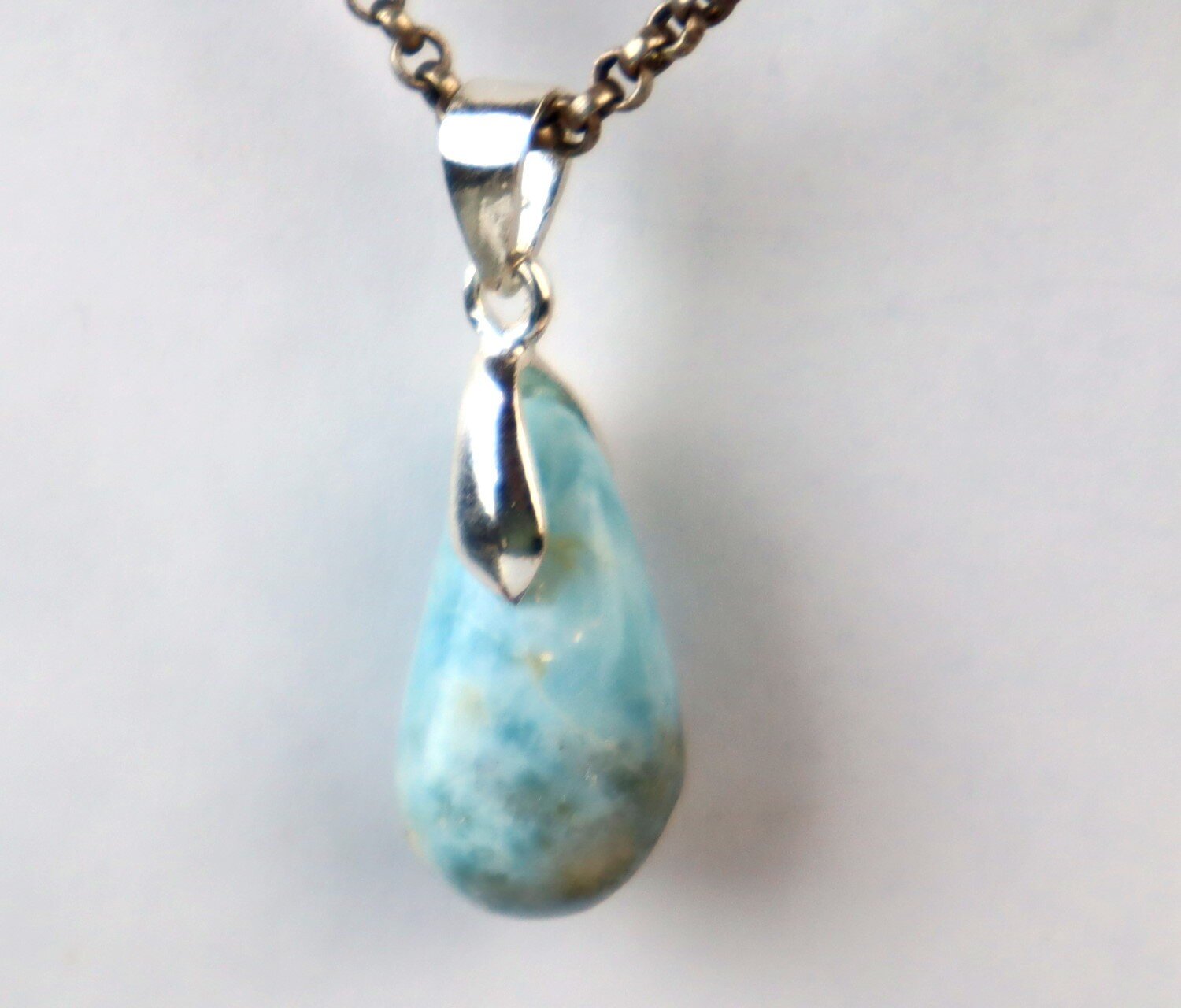 Lovely Natural Ocean Blue Larimar .925 Sterling Silver Pendant 34mm – photo 7