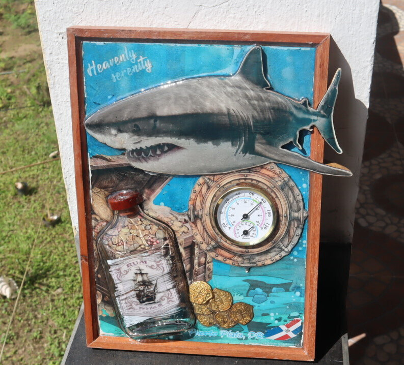 Wood artwork wall decoration Thermometer Hydrometer Shark Oceanic Treasure 12" – photo 2