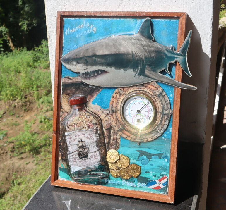 Wood artwork wall decoration Thermometer Hydrometer Shark Oceanic Treasure 12" – photo 9