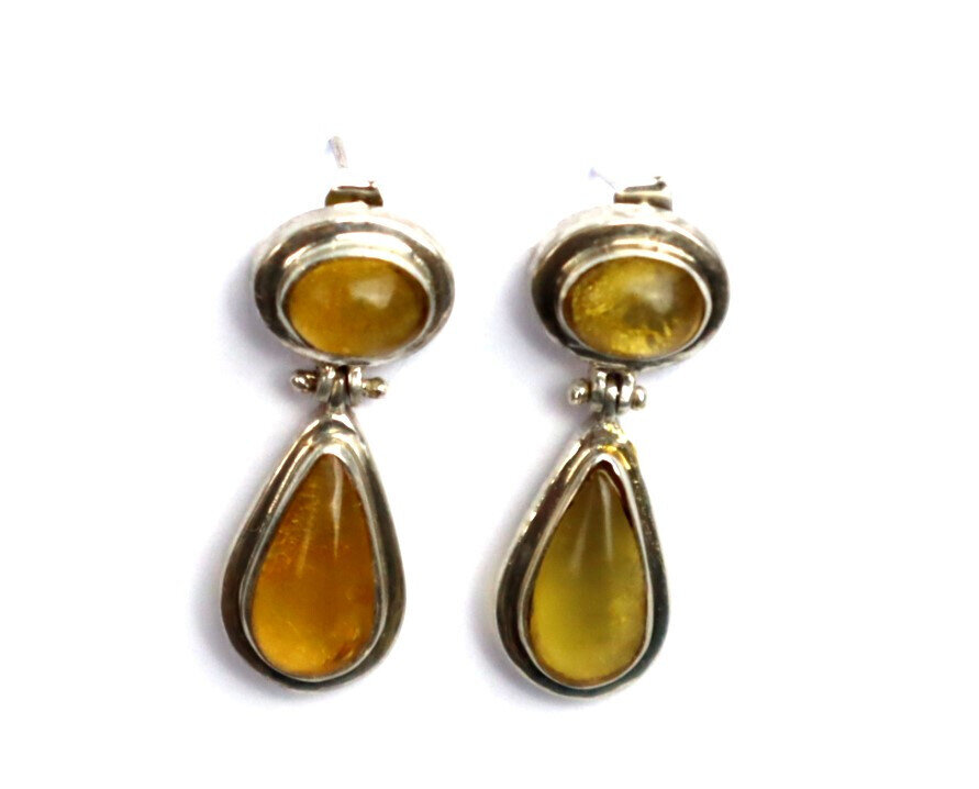 Exquisite Natural Clear Orange Yellow Amber .925 Sterling Silver Earrings 32.0mm – photo 6