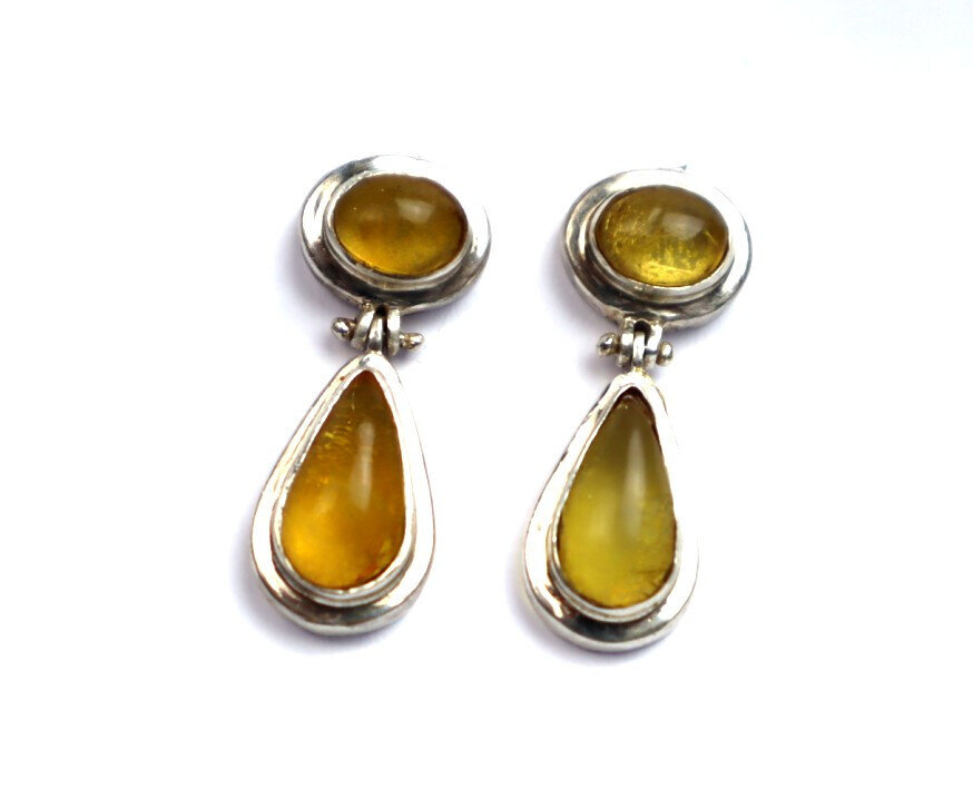 Exquisite Natural Clear Orange Yellow Amber .925 Sterling Silver Earrings 32.0mm – photo 7