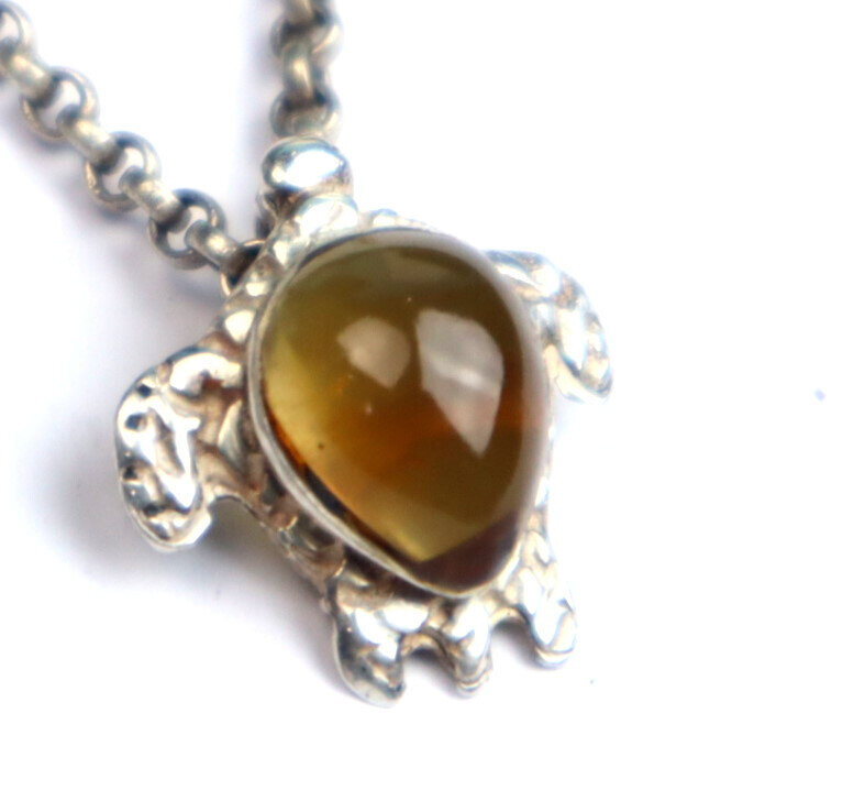 Beautiful Natural Orange Red Amber .925 Sterling Silver Turtle Pendant 18mm – photo 6