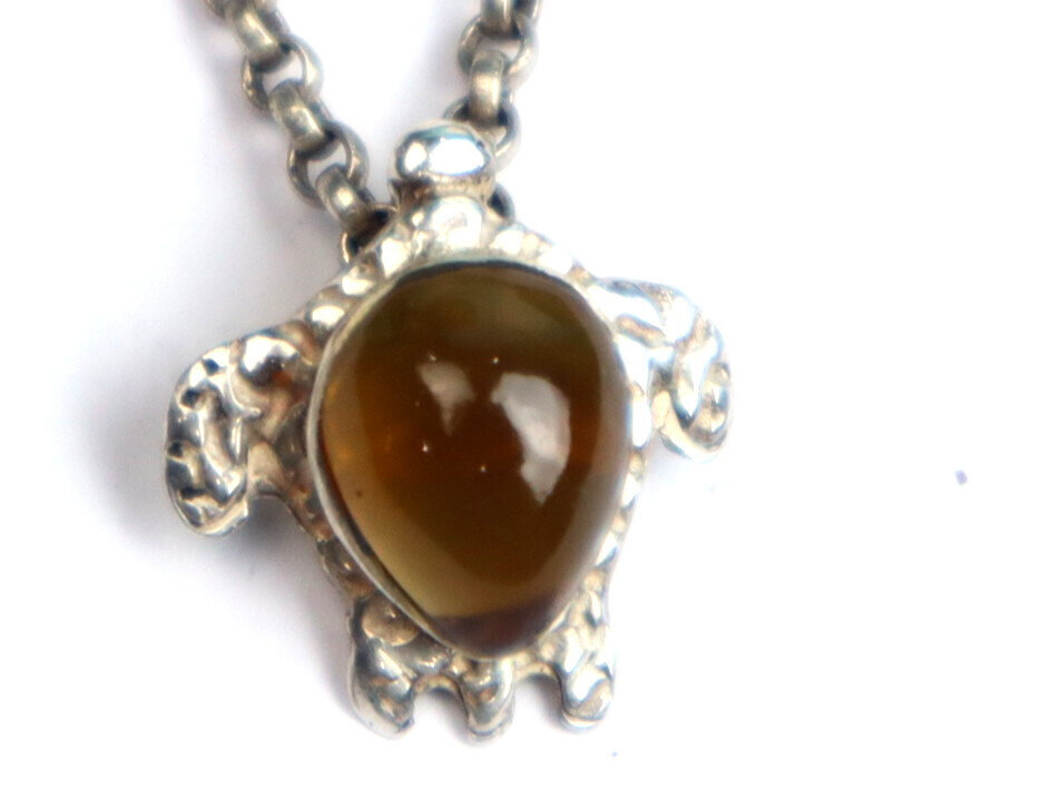 Beautiful Natural Orange Red Amber .925 Sterling Silver Turtle Pendant 18mm – photo 10