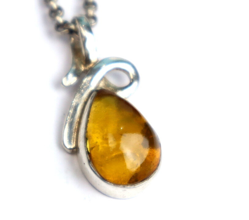 Natural Dominican Yellow Amber Pendant 925 Sterling Silver 30mm Clear Orange – photo 3