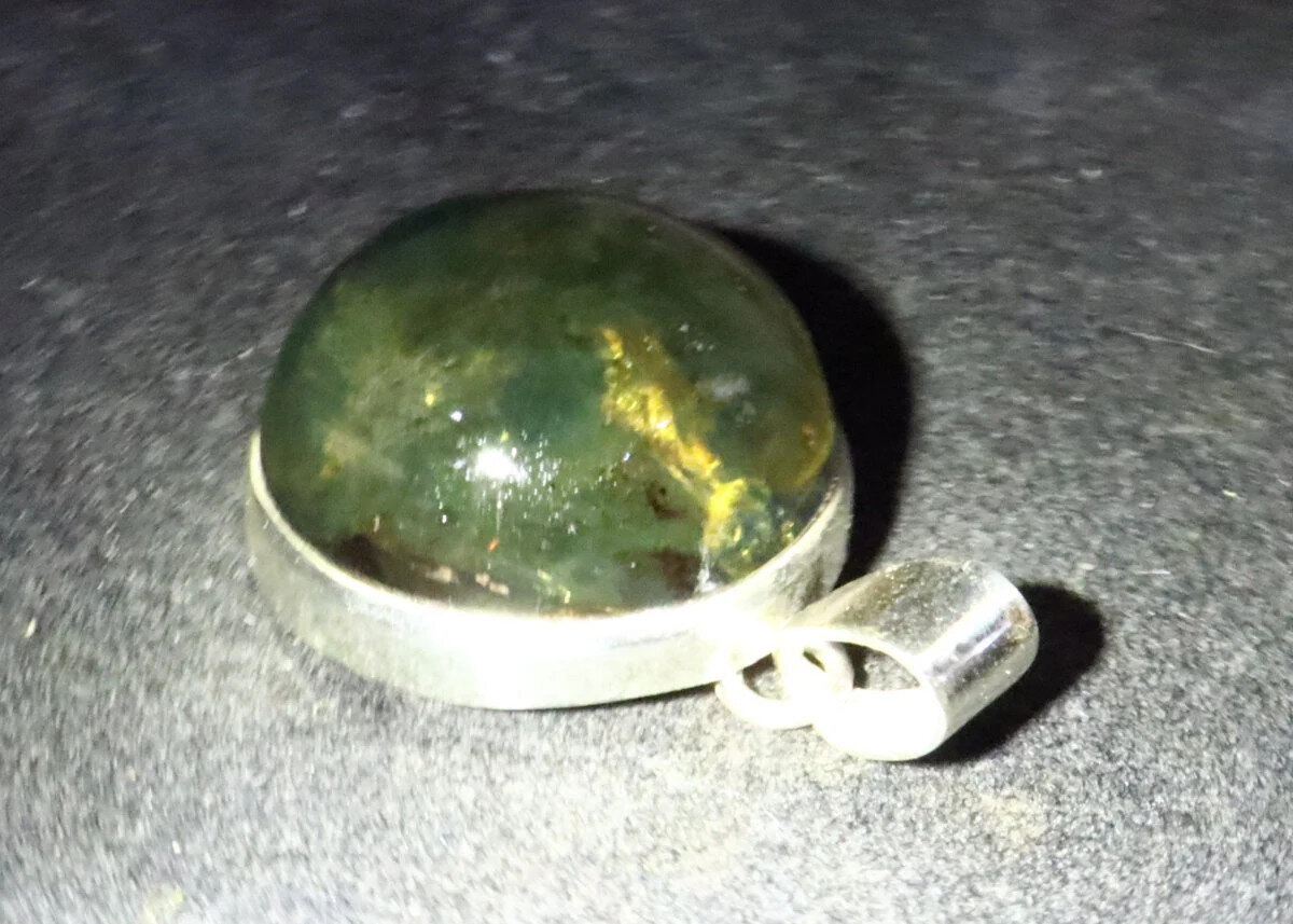 Exquisite Natural Clear Ocean Green Amber .925 Sterling Silver Pendant 35mm – photo 6