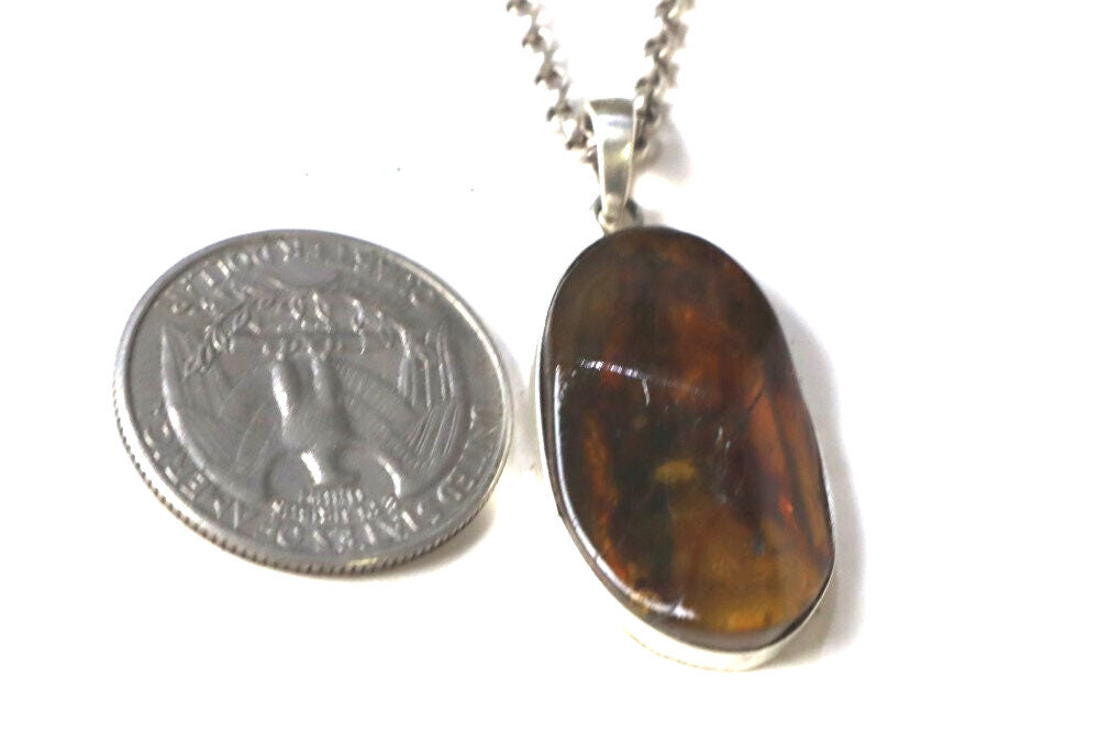Natural Dominican Green Amber Pendant 925 Sterling Silver Translucent Yellow – photo 3