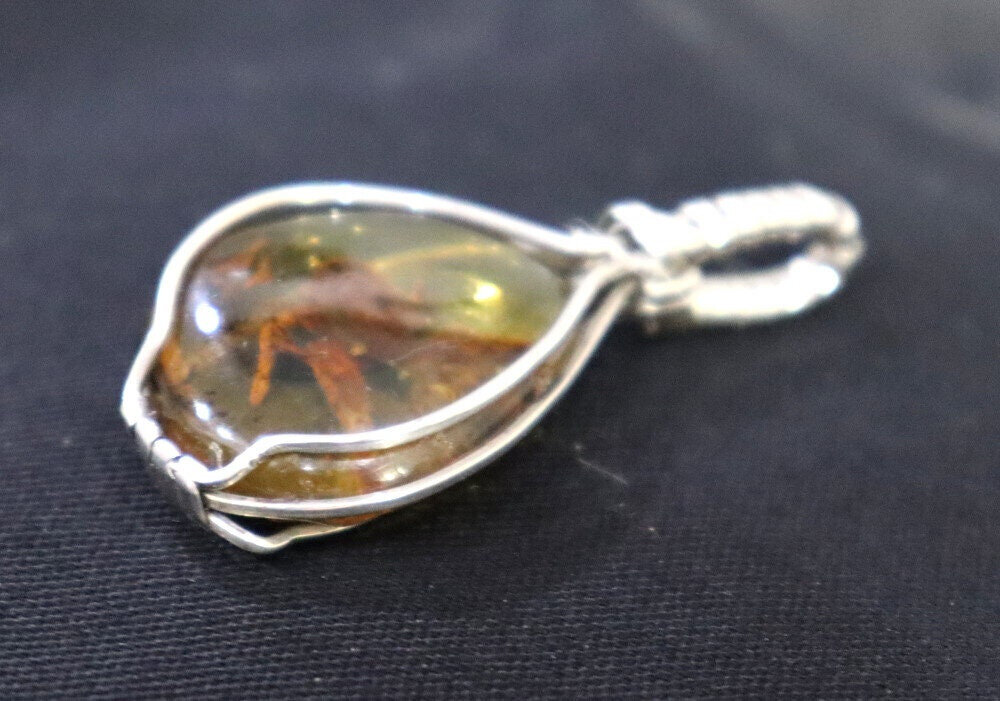 Handcrafted Natural Clear Green Amber wired .925 Sterling Silver Pendant 45mm – photo 3