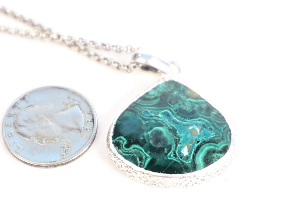 Rarest Natural Ocean Green Malachite .925 Sterling Silver Pendant 44mm – photo 3