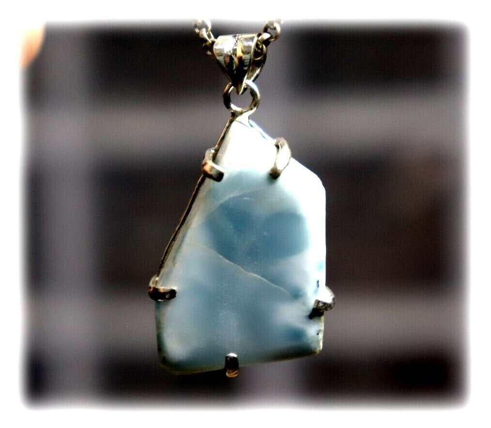 Outstanding Natural Sky Blue Larimar .925 Sterling Silver Pendant 45mm