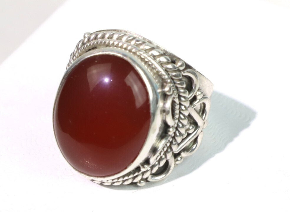 Impressive Natural carnelian Quartz .925 Sterling Silver Ring #8.5 – photo 5