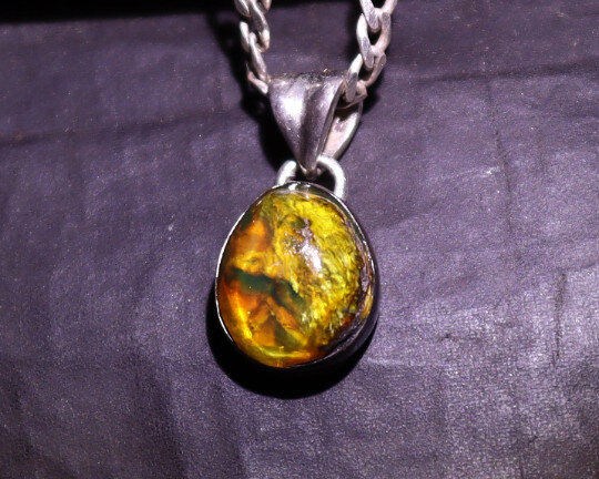 Beautiful Natural Clear Yellow Green Amber .925 Sterling Silver Pendant 23mm – photo 4