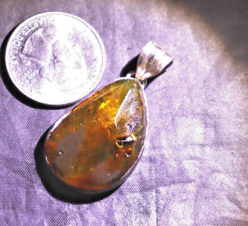 Beautiful Natural Translucent Green Brown Amber .925 Sterling Silver Pendant – photo 6