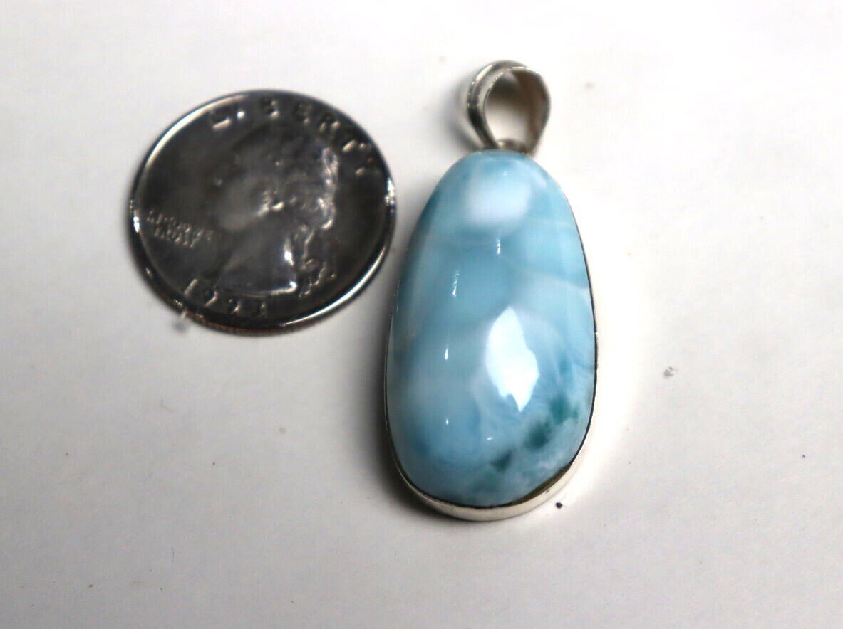 Beautiful Natural Light Blue Larimar .925 Sterling Silver Pendant 46mm – photo 5