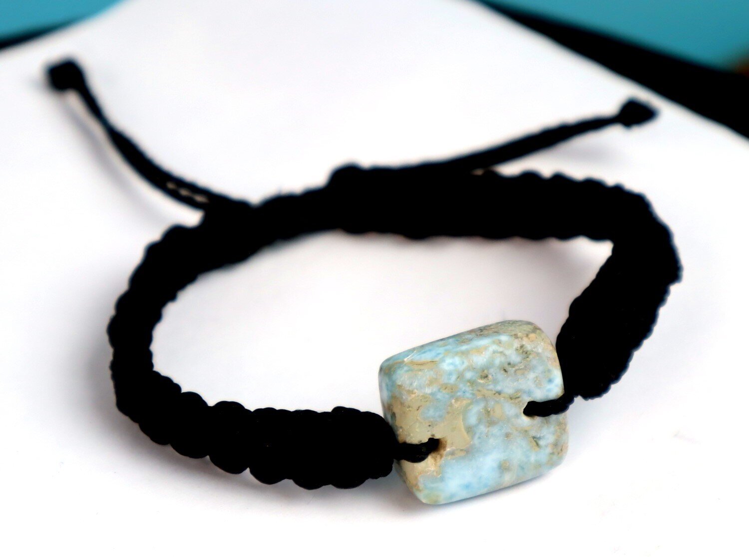 🌊 Natural Dominican Larimar Macrame Bracelet – Adjustable Handmade Gemstone – photo 4