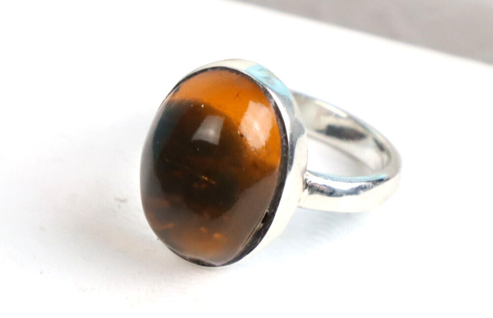 Beautiful Natural Clear Green Orange Amber .925 Sterling Silver Ring #6.5 – photo 5
