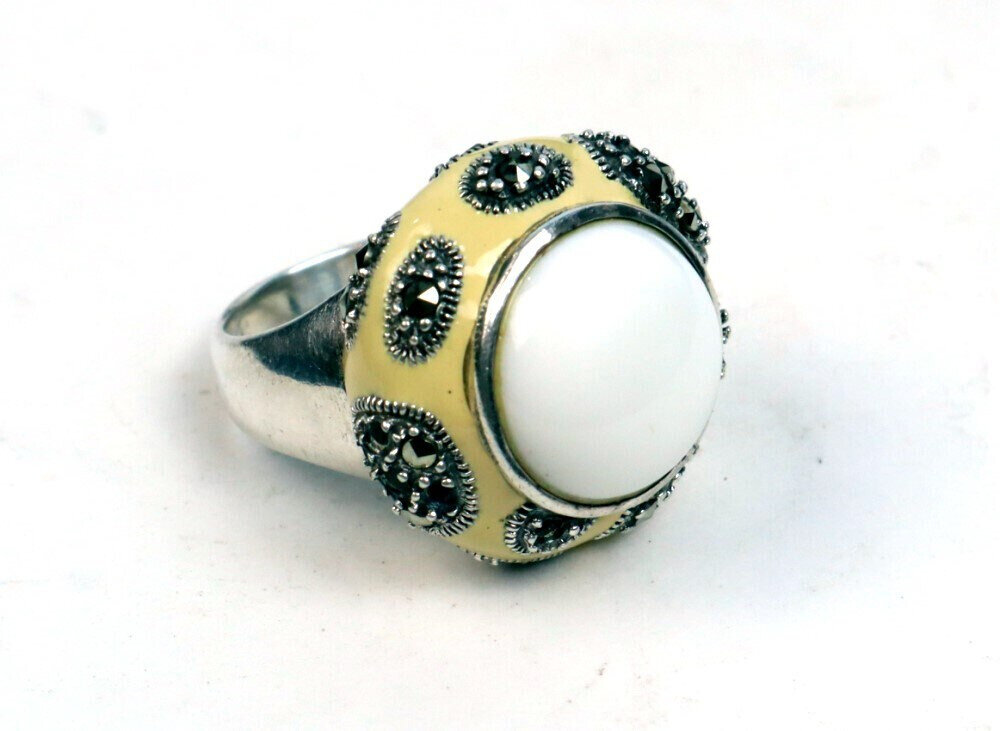 Finest Natural Clear White Howlite .925 Sterling Silver Ring #8.5 – photo 3