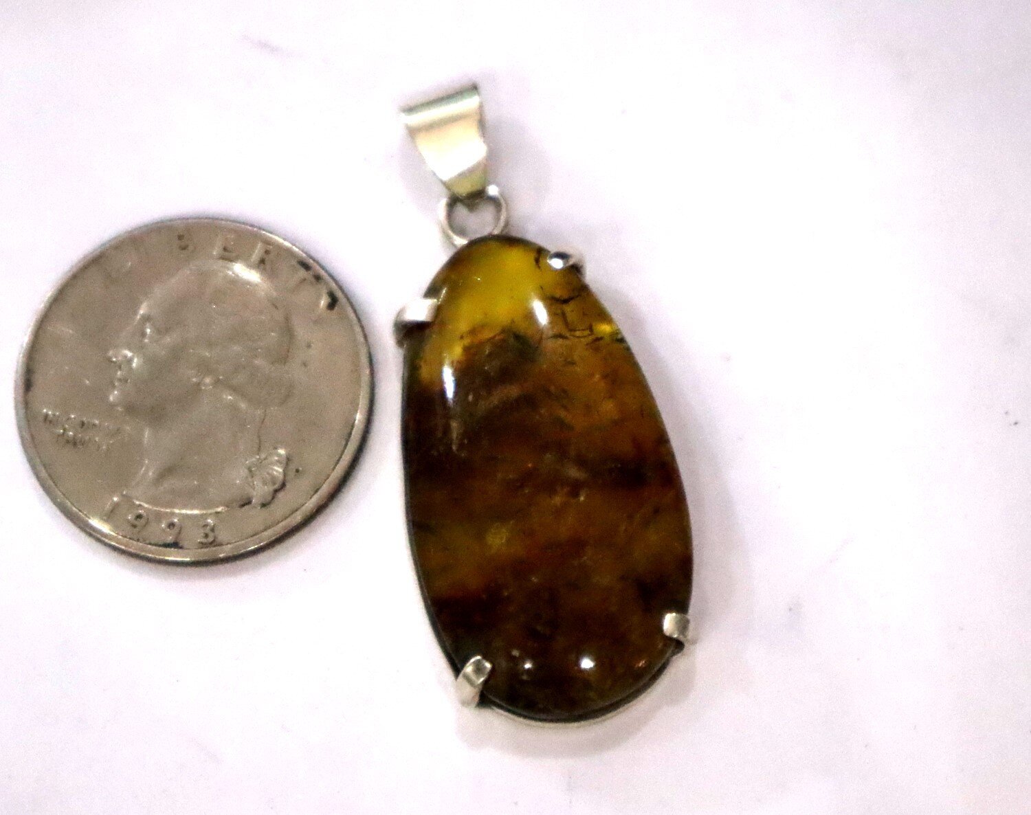 Beautiful Natural Transl. Yellow Green Amber .925 Sterling Silver Pendant 45mm – photo 6