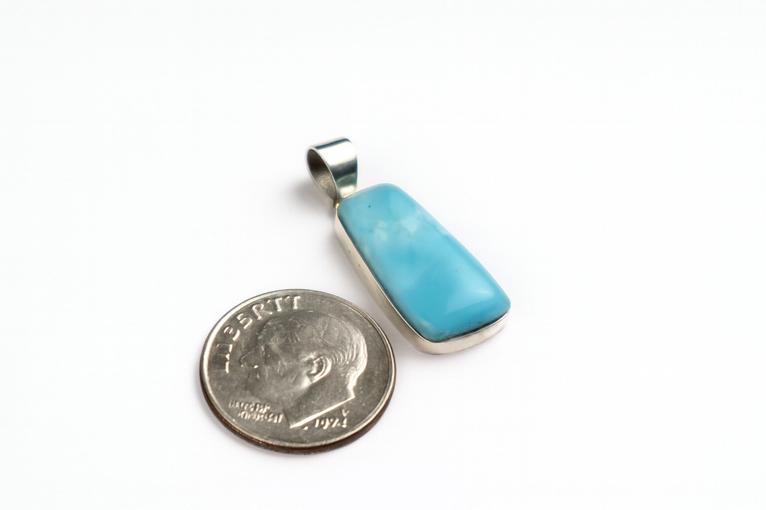 Exquisite Natural Sky Blue Larimar .925 Sterling Silver Pendant 36mm – photo 5