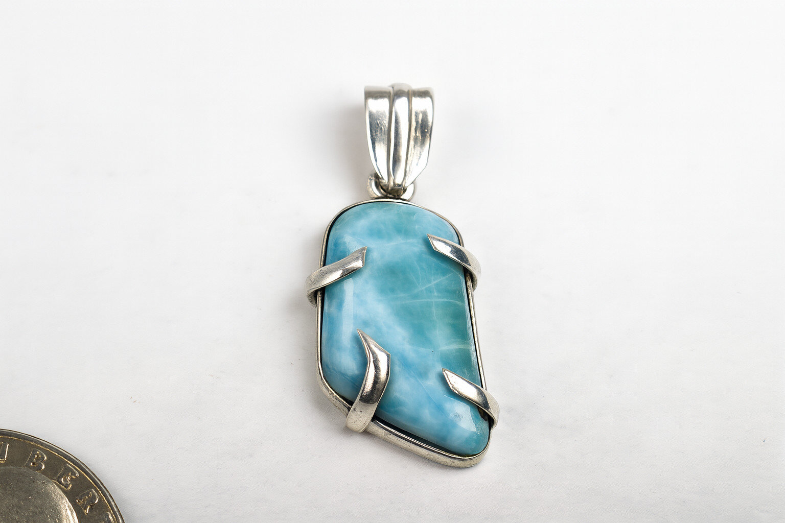 Excellent Natural Ocean Blue Larimar .925 Sterling Silver Pendant 50mm – photo 6