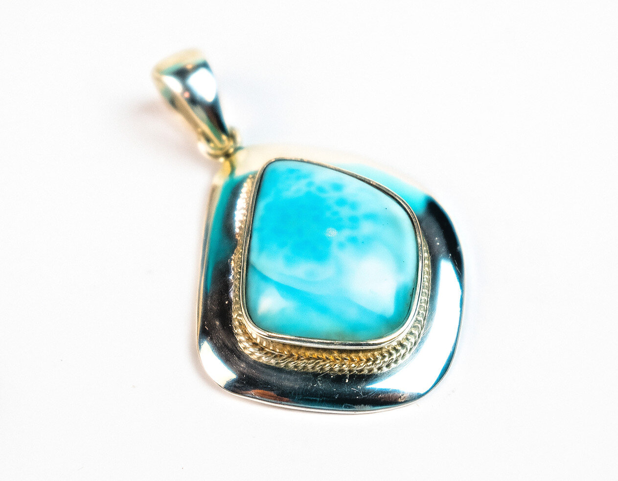 Charming Design Natural Light Blue Larimar .925 Sterling Silver Pendant 50mm – photo 3