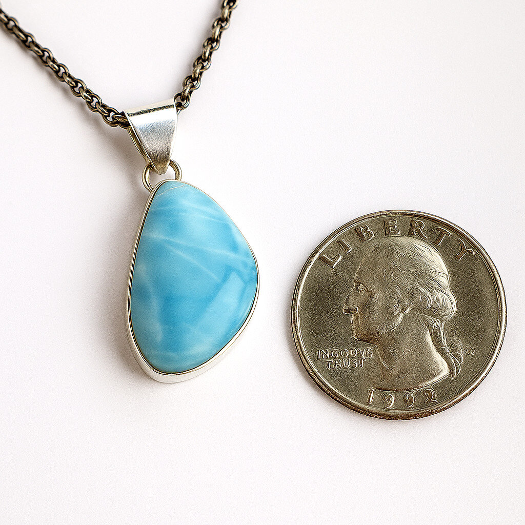 Charming Design Natural Sky Blue Larimar .925 Sterling Silver Pendant 33mm – photo 4