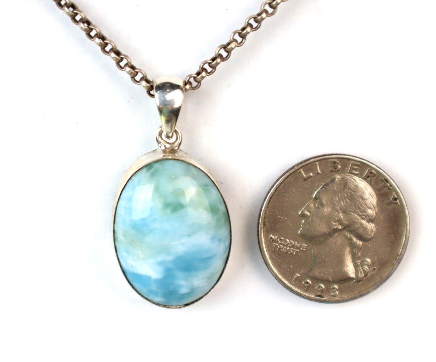 Genuine Dominican Blue Larimar Oval 925 Sterling Silver Pendant 1.4 Inch 5.2g – photo 6