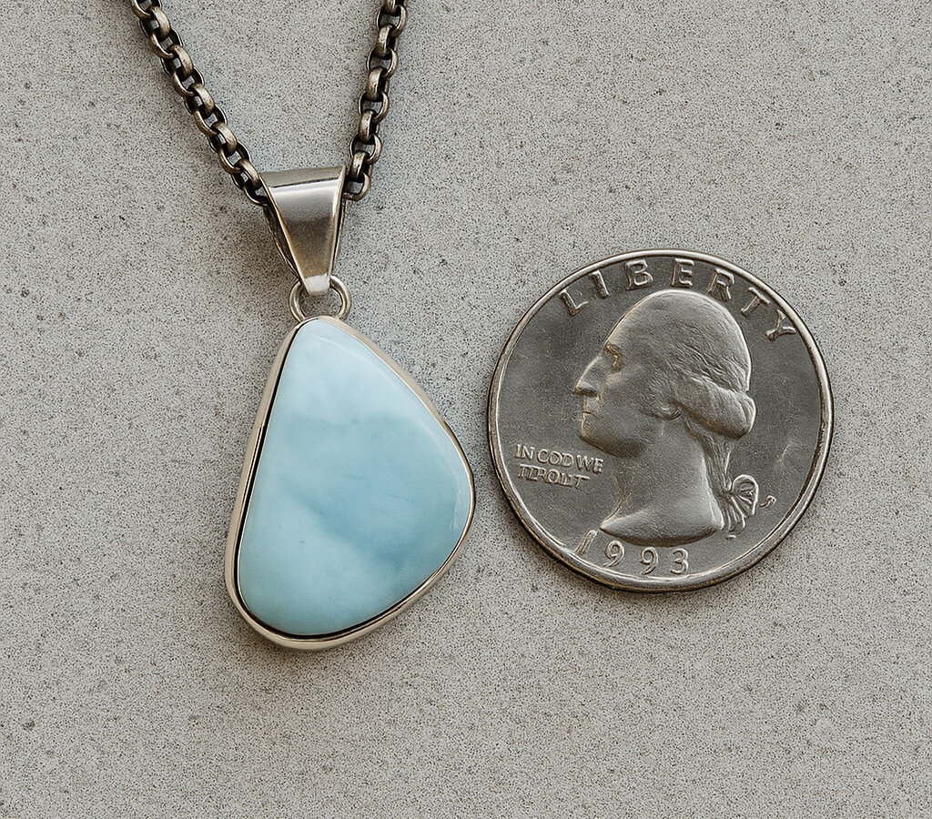 Beautiful Natural Light Blue Larimar .925 Sterling Silver Pendant 34mm – photo 7