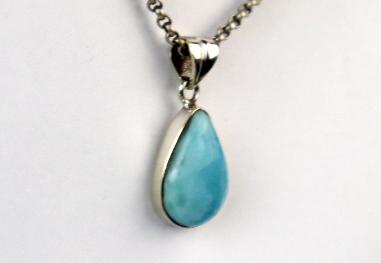 Charming Design Natural Sky Blue Larimar .925 Sterling Silver Pendant 32mm – photo 6
